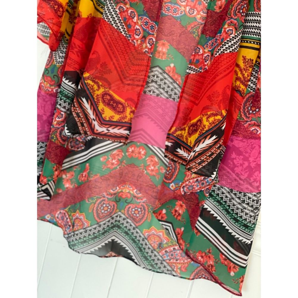 EST 1946 Long Open Front Colorful Kimono Size Large Boho Whimsical B85 - Picture 6 of 15